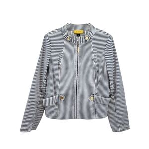St John Women's Stripe Full Zip Blazer Jacket - L